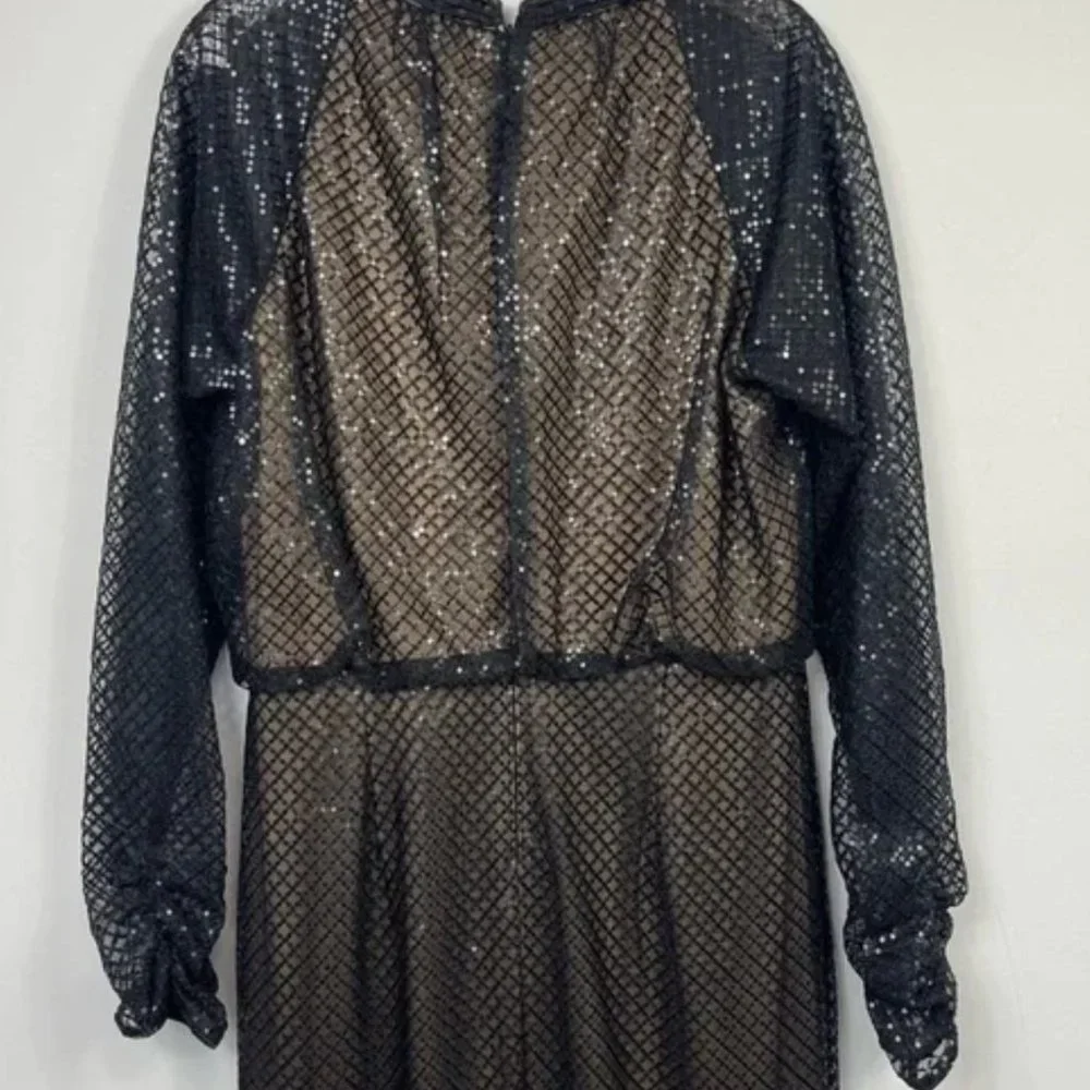 NWT Tadashi Shoji Samira Black/Nude Sequin gown - Size 14 - Picture 6 of 13